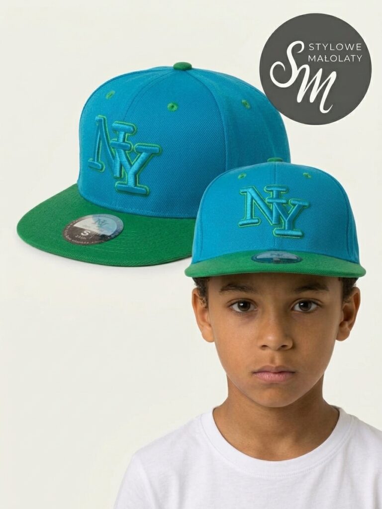 Czapka z daszkiem “New York” Niebiesko-Zielona.XS: 48-54cm.