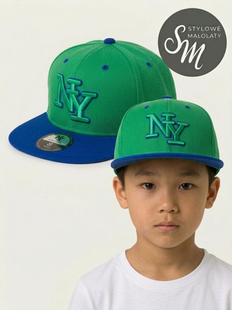 Czapka z daszkiem “New York” Niebiesko-Zielona. XS: 48-54cm.