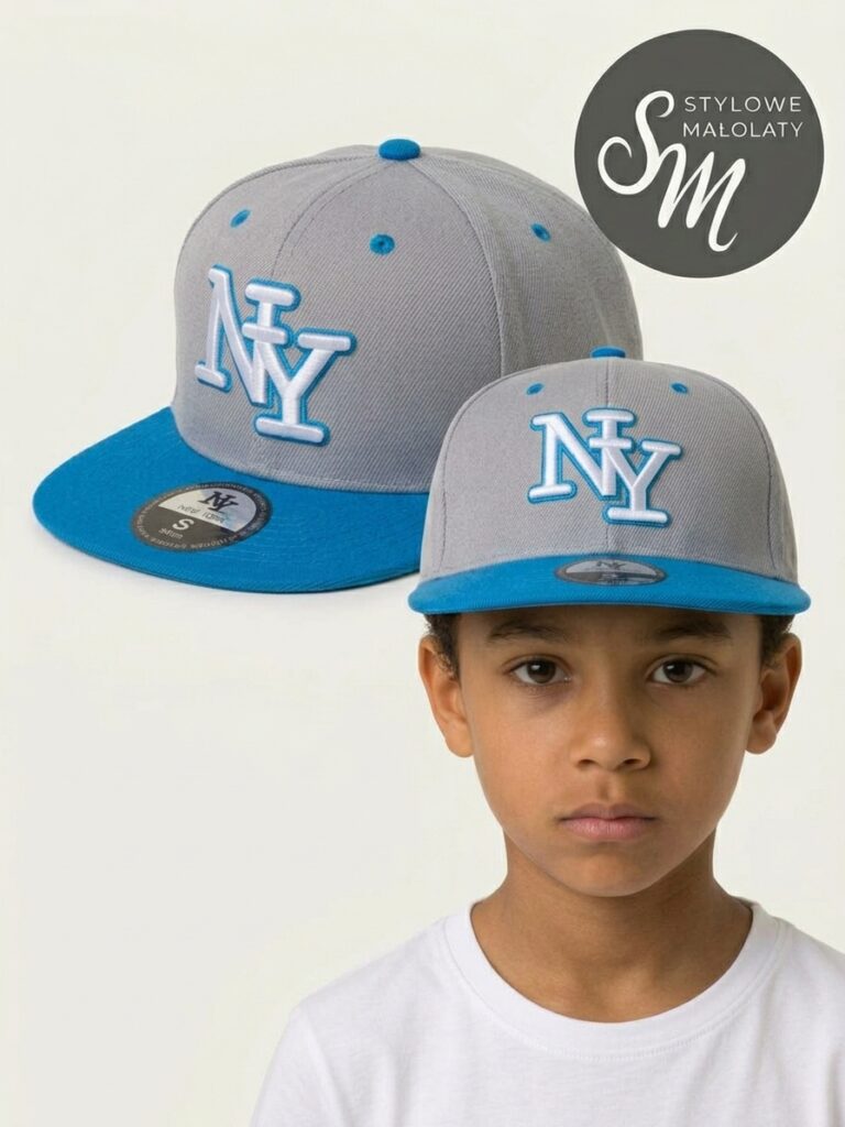 Czapka z daszkiem “New York” Szaro-Niebieska.XS: 48-54cm.